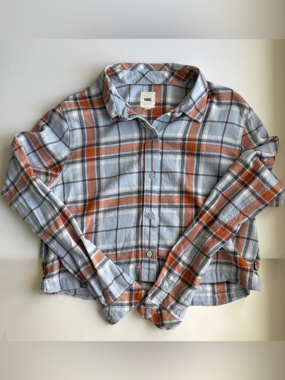 Vans Orange & Light Blue Plaid Button-Down Cropped Shirt